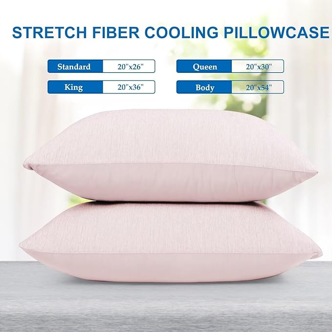 HOMFINE Cooling Pillowcases Queen Size - Double Side Q-Max 0.439 Cooling Fiber for Pillow Protector, Breathable Cold Pillow Cover for Hot Sleeper Night Sweat, Hidden Zipper, 2 Pack (20"x30", Pink)