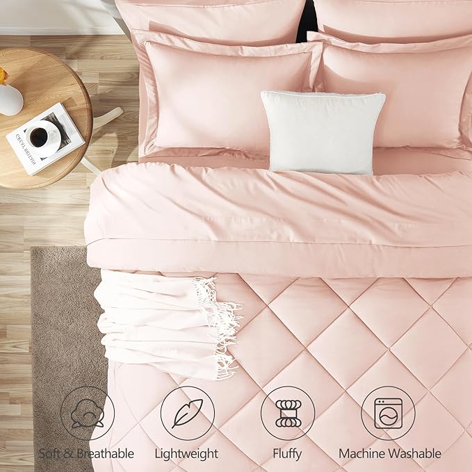 CozyLux Twin XL Comforter Set Blush Pink - 5 Pieces Twin Extra Long Bed in a Bag for College Dorm, All Season Bedding Set for Girls and Boys, Soft Bed Set with Comforter, Sheets, Pillowcase & Sham