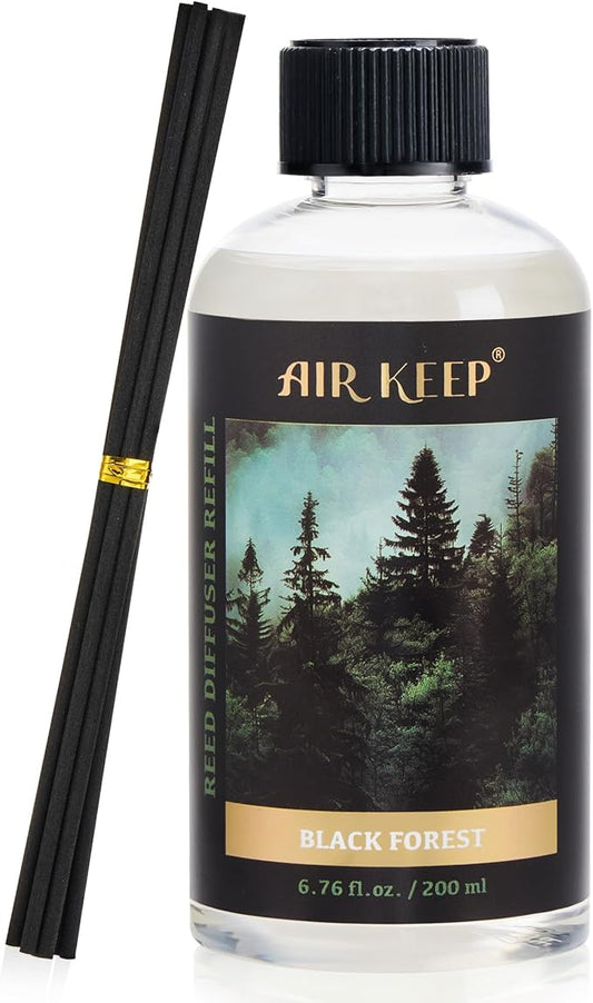 Airkeep Reed Diffuser Oil Refill with Diffuser Sticks, 6.76 Fl Oz(200ml) Black Forest Scented Oils, Aroma Therapy, Home Fragrance & Air Freshener, Office Décor, Decoration