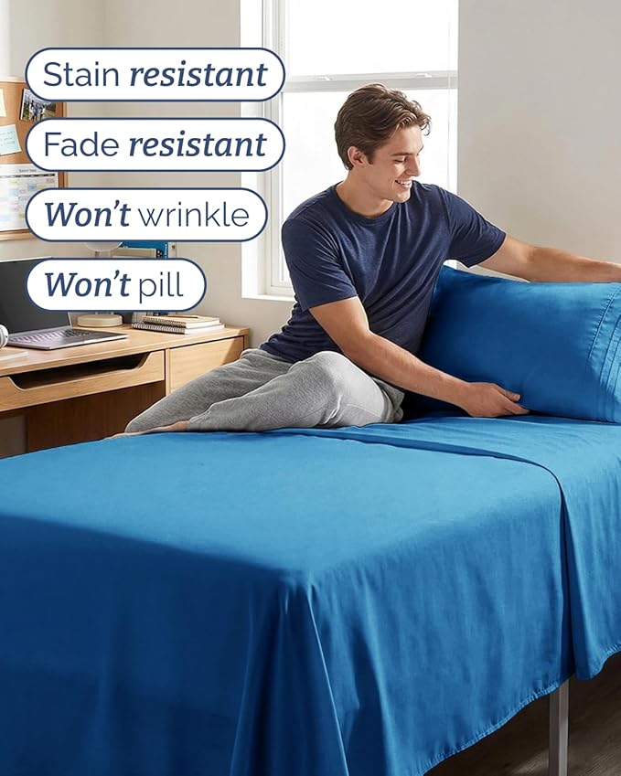 Twin XL 4 Piece Sheet Set - Comfy, Breathable & Cooling - Soft Hotel Luxury Bedding for Women, Men, Kids, Teens and Children - 1 Flat & 1 Fitted Sheet & 2 Pillowcases with Deep Pockets - Royal Blue