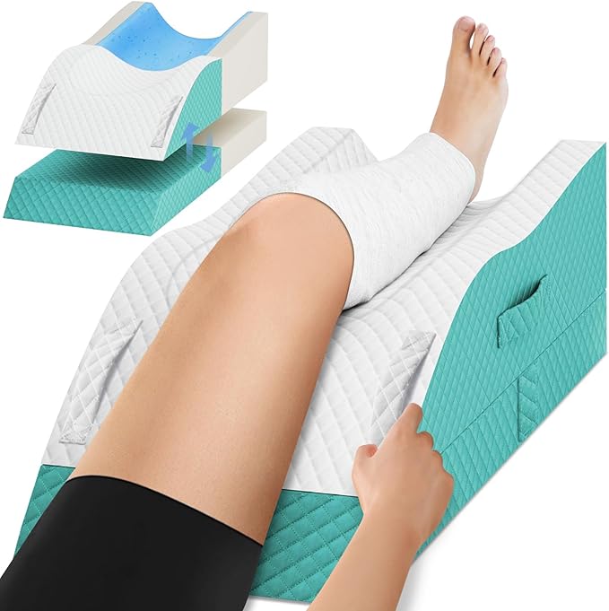 TranquilRelax Elevation Pillows for Leg After Surgery, Memory Foam Adjustable Wedge Pillow for Injury or Rest, Ankle Pillow for Sleeping Blood Circulation Green/Single Leg