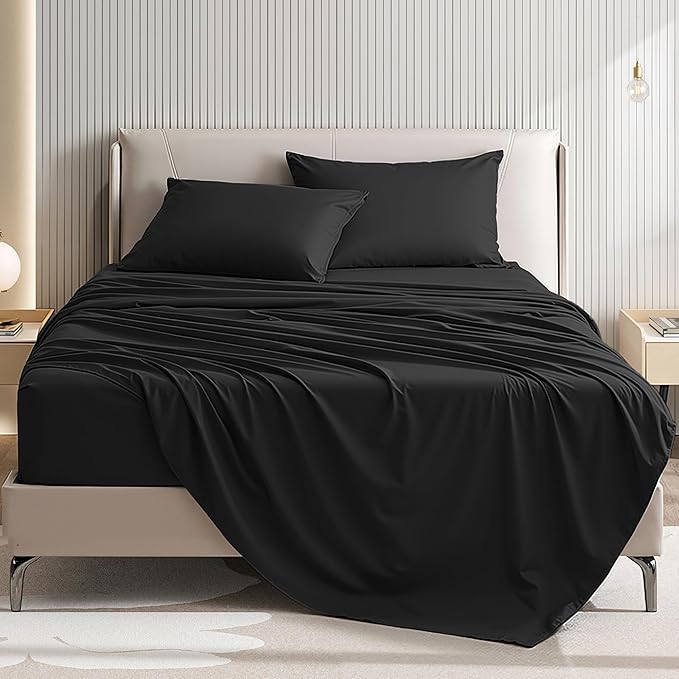 Full Size 4 Piece Bed Sheet Set - Ultra Imitation Cotton-Premium Breathable & Cooling Sheets - Hotel Luxury Bed Sheets Deep Pocket up to 15"- Wrinkle, Fade, Stain Resistant (Black, Full)