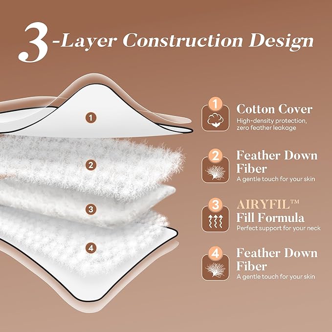 Feather Down Pillows Standard Size Set of 2, Hotel Collection Bed Pillows 2 Pack, Medium Firm Pillow for Side, Back or Stomach Sleepers, Downproof, Gusset Design 20x26 in.