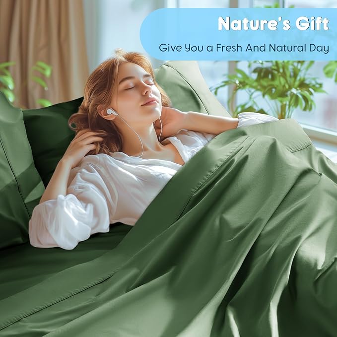 SONORO KATE 100% Egyptian Cotton Sheets Set - 1000 High Thread Count, Luxury 5-Star Hotel Sateen Bed Sheets, Soft, Breathable Long Staple Sheets, Fit up to 16" - 4 PC (Olive Green,King)