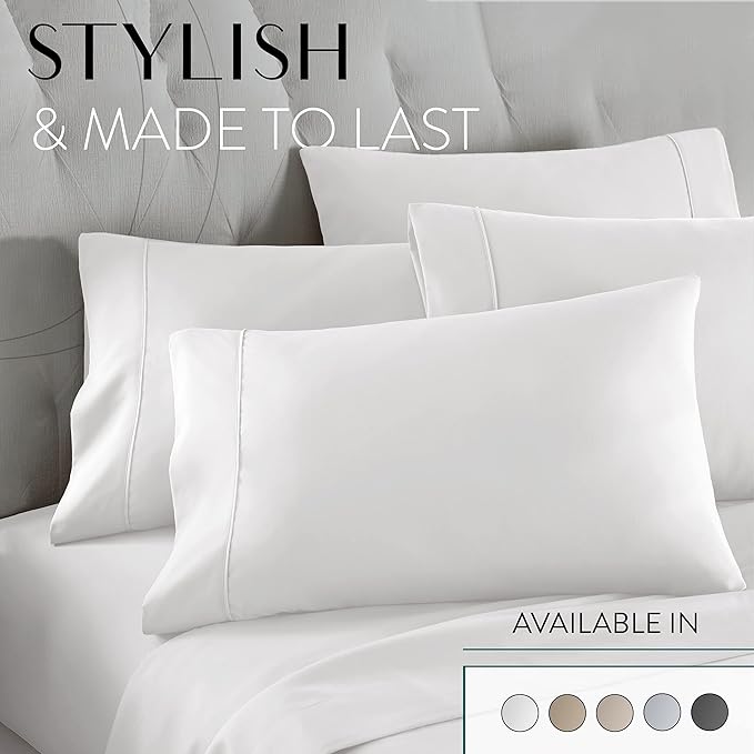 Danjor Linens Bed Sheet Set Twin XL for College Dorm Room, Back to School Items, Sheets with 2 Pillowcases, Lightweight Brushed Microfiber Deep Pockets, 4 Piece Bedding Sets, White