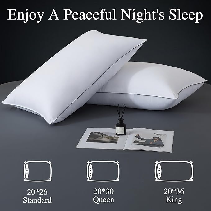 WhatsBedding Goose Down Pillows Queen Size Set of 2, Luxury Hotel Bed Pillows for Deep Sleep, Fluffy Soft Feather Down Pillow for Back, Stomach or Side Sleepers, 20" x 30"