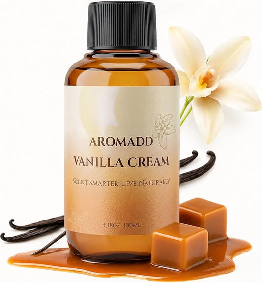 AROMADD Vanilla Cream Diffuser Oil, Warm Vanilla & Caramel Scent, Soft Sweet & Cozy Aroma, Long Lasting Fragrance Oil for Waterless Diffusers & Home Fragrance, 3.38 Fl Oz (100ml)
