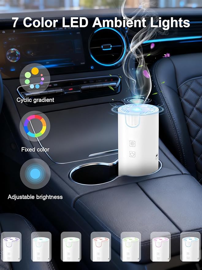 Marchred 100ML Car Essential Oil Diffuser, Rechargeable Battery Powered, 7 Color Lights, 2 Mist Modes, Cordless Portable Aromatherapy Humidifier for Car Home Outdoor