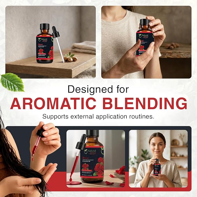 Rose Essential Oil | Pure Aromatherapy Oil for Diffusers, Hair Growth, Skin, Scalp Care, Massage | Refreshing Hair Oil for Women & Men | Natural Essential Oil for Diffuser | 4 Fl Oz (120 mL)