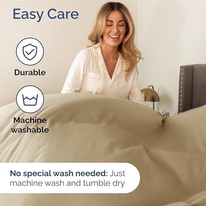 Extra Deep Twin Sheet Set - 3 Piece Breathable & Cooling Bed Sheets - Easily Fits 18 to 24 inch Mattress - Ultra Soft, Wrinkle & Fade Free w/ Extra Deep Pockets - Comfy Hotel Luxury Bedding - Beige