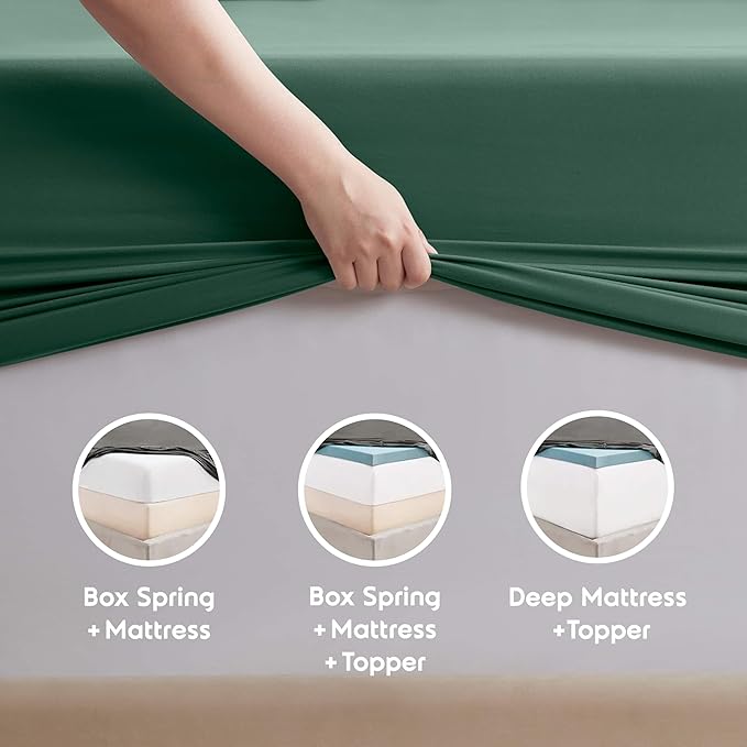 Nestl Extra Deep Full Sheet Set - 6 Piece Breathable & Cooling Sheets - Hotel Luxury Bedding Set w/18-24 Inch Deep Pockets - Easy & Secure Fit - Super Soft, Wrinkle Free & Comfy - Dark Green