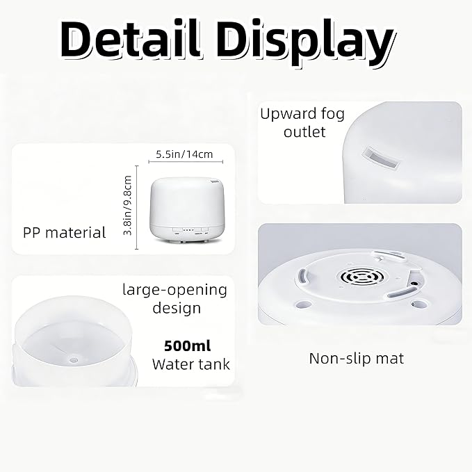 500ML Aromatherapy Diffusers 2-in-1 Essential Oil Diffuser,Diffuser Humidifier Large Room, Air Diffusers for Bedroom,Scent Diffuser,Humidifier with Auto Off Function(Warm Light)
