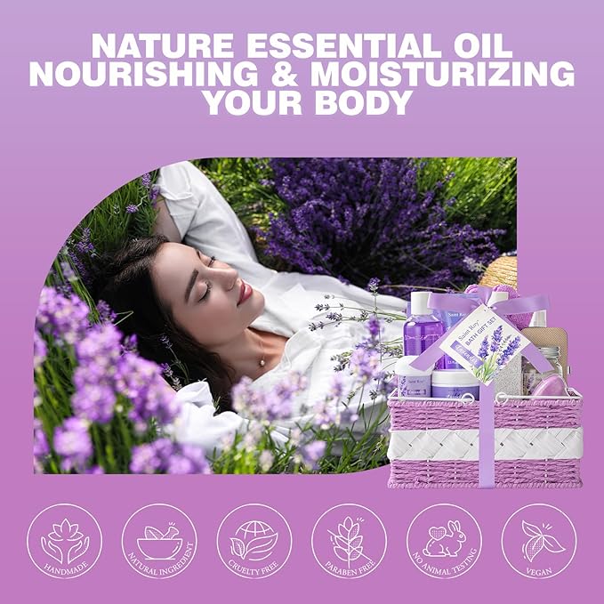 Mothers Day Gifts for Women, 21Pcs Spa Gifts for Women, Lavender Bath and Body Gift Basket, Spa Gifts for Woman Bath and Body Care Set, Relaxing Sets for Mom, Spa Kit, Birthday, Christmas, Anniversary