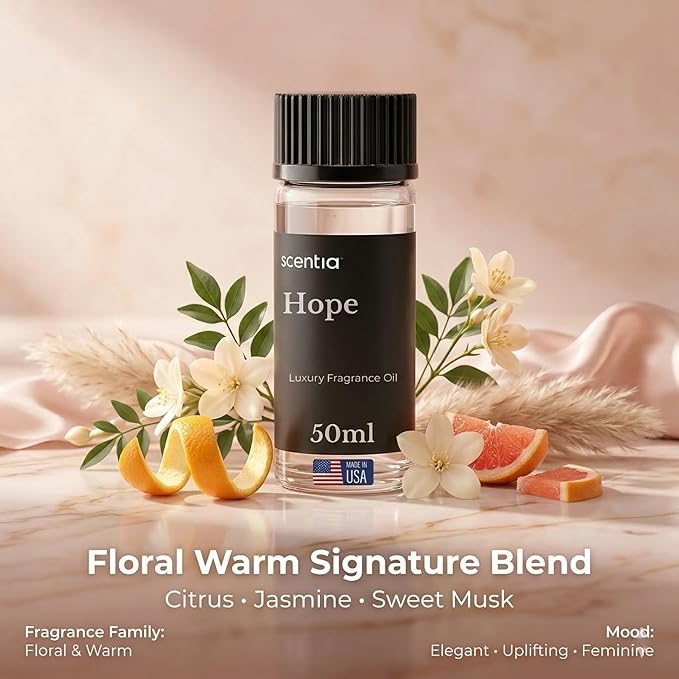Scentia Hope Floral Fragrance Oil for Diffusers – Feminine Floral Home Scent with Citrus, Jasmine, Lily & Sweet Musk – Aromatherapy Oil for Cold Air, HVAC & Ultrasonic Diffusers – 50 ml (1.69 fl oz)