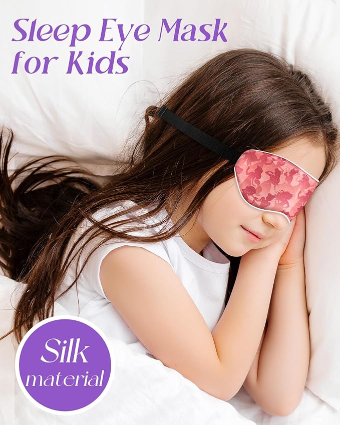 Miss Adola Silk Sleep Mask for Kids - Cute Cartoon Eye Cover for Boys Girls Teens With Soft Smooth Adjustable Straps, Princess Shadow