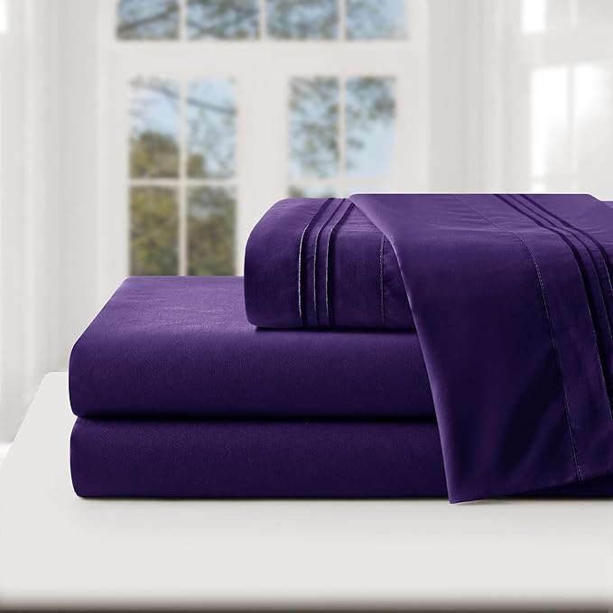 Manyshofu Extra Deep Pocket Queen Sheet Sets - Hotel Luxury 1800 Thread Count Sheets & Pillowcases - Microfiber Bedding Set up to 24" Mattress - Purple Bed Sheets 18-24 Inch Deep Pockets - 4 Piece