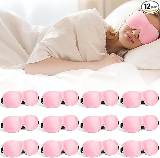 Bonuci 12 Pack Sleep Mask Blackout 3D Eye Mask for Ultralight Sleeping Night Blindfold Eye Covers with Adjustable Strap for Men Women Travel Gift Back and Side Sleeper (Pink)