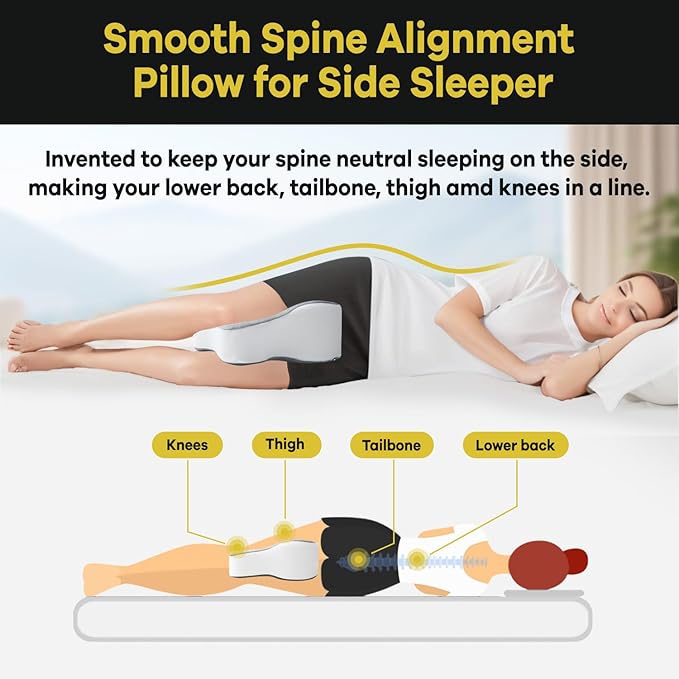anzhixiu Long 14” Knee Pillow for Side Sleeper Fully Support Thighs and Knees for Required Knee Separation- Leg Pillow for Side Sleeping Between Legs Aligns Spine- Large, Gray