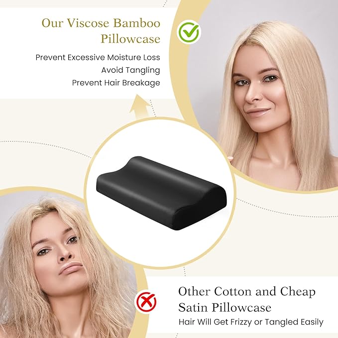Cooling Contour Pillowcase- Rayon Derived from Bamboo Pillow Case Cover for Contour Cervical Neck Pillow- Breathable Silky Soft Pillowcase for Hot Sleepers,24 x14 x5/3.7 Inches 1 Piece Black