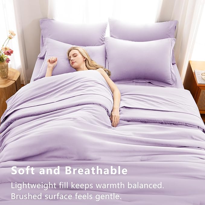 CozyLux Full Size Comforter Sets Lavender, 7 Pieces Bed in a Bag Full Comforter Set with Sheets, Light Purple Luxury Soft Bedding Set with Down Alternative Comforter, Sheets, Pillowcases & Shams
