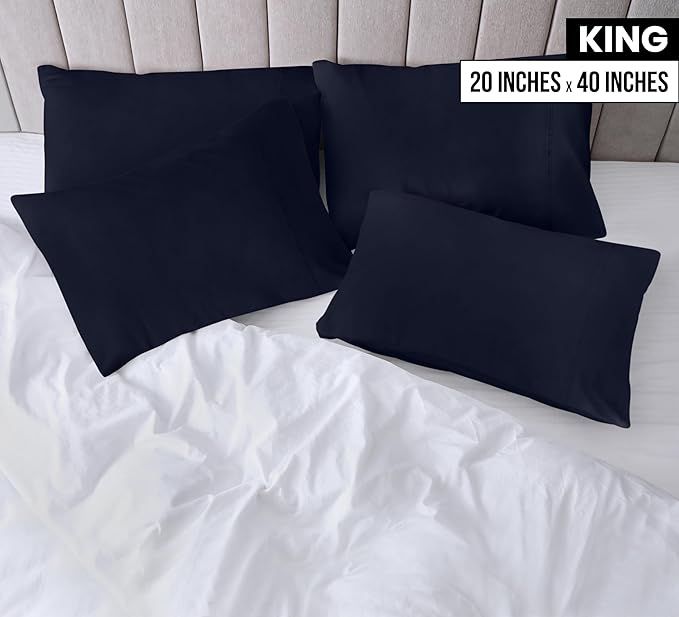 Utopia Bedding King Pillow Cases - 4 Pack - Envelope Closure - Soft Brushed Microfiber Fabric - Shrinkage and Fade Resistant Pillow Covers King Size 20 X 40 Inches (King, Navy)