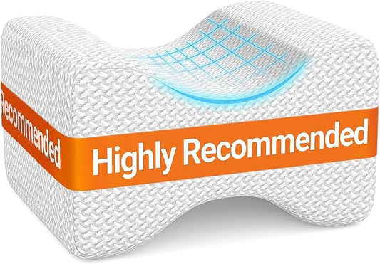 BlissTrends Memory Foam Knee Pillow, Knee Pillow for Side Sleepers, Leg Pillows for Sleeping Blood Circulation, Elevation Pillow for Spine Aligning, Sciatica, Back, Hip, Knee, Ankle Pain, White