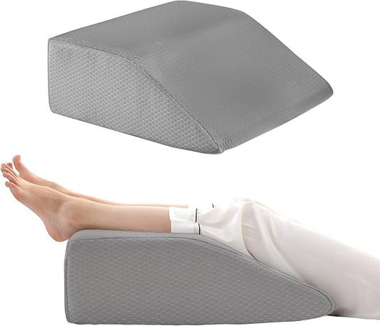 Bedluxe Leg Elevation Pillows, Leg Pillows for Sleeping, Cooling Gel Memory Foam Top, Wedge Pillow for Legs, Leg Wedges for Circulation, Swelling, After Surgery - Removable Cover (10 Inch, Grey)