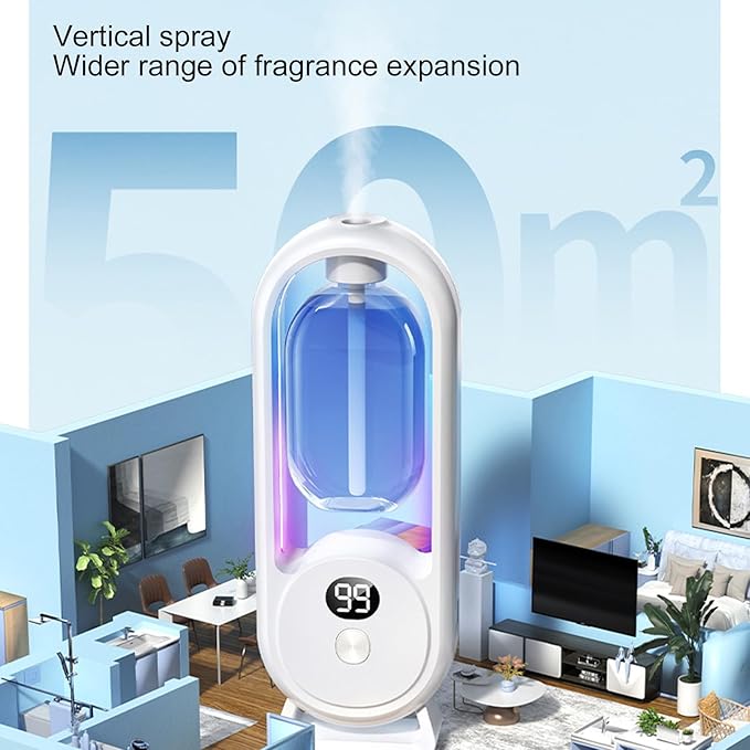 Small Essential Oil Diffuser, 5 Levels Fragrance Scent Quiet Humidifier Aromatherapy Diffuser with LED Colors and Cotton Filter Swab for Home, Bedroom, Bathroom, Office, Hotel