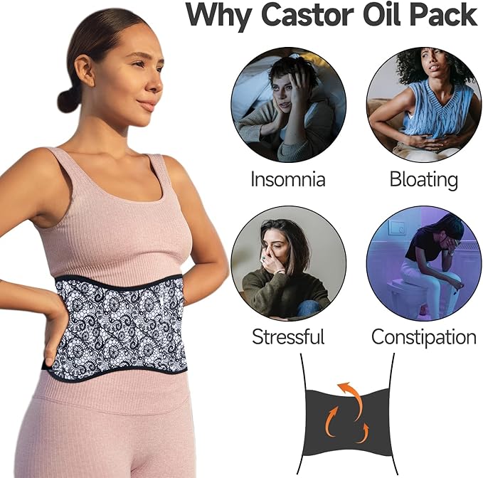 Langsprit Castor Oil Pack Castor Oil Pack Wrap, Castor Oil Packs for Liver Detox, Inflammation, Reusable Castor Oil Pack Compress Castor Oil Packs kit Black Lace L