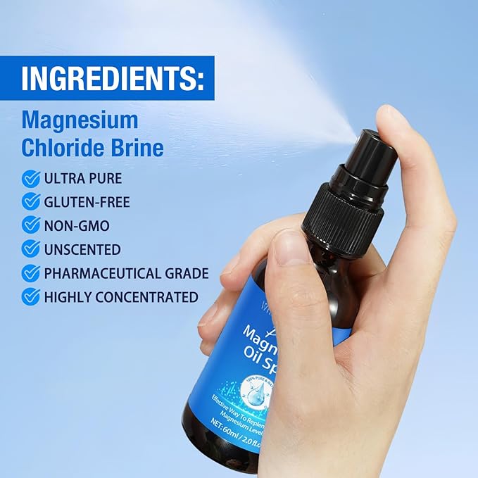 Magnesium Spray, Pure Magnesium Oil Spray for Feet, Natural Ingredient in Glass Bottle, Easy to Absorb and Use 2Pack