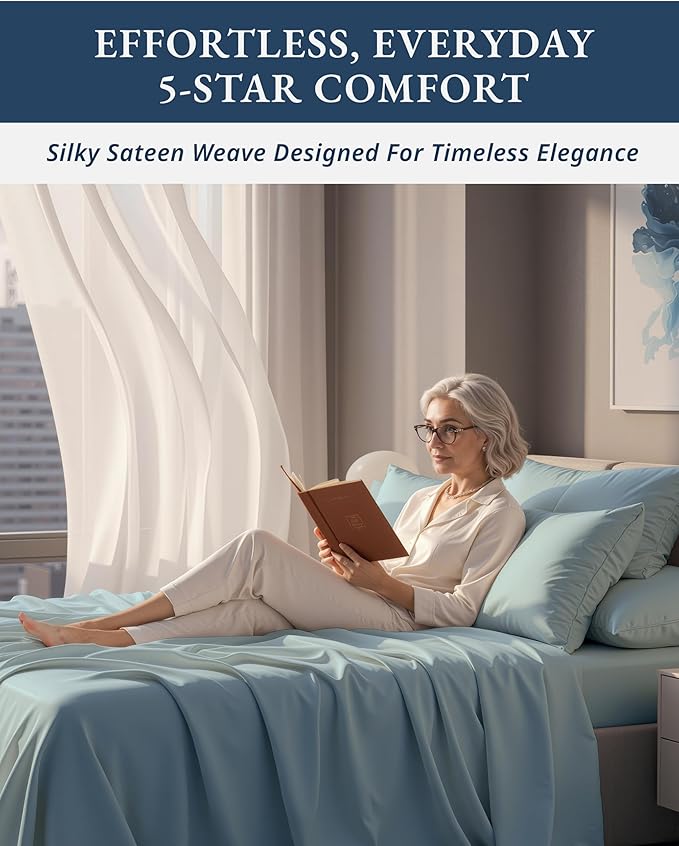 LANE LINEN 100% Egyptian Cotton Split King Bed Sheets for Adjustable Beds - Mercerized Cotton, Sily Finish, No Pill Fade Resistant Split King Bedding Sheets & Pillowcases - French Blue