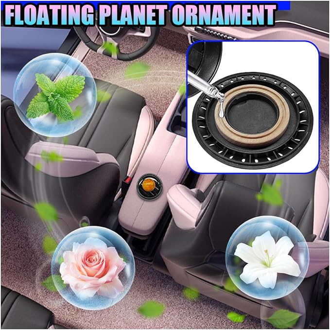 Solar Car Air Diffuser, Alloy Planet Rotating Aromatherapy Diffuser, Funny Car Dashboard Ornament, Vehicle Interior Decoration Accessories for Men, Women(Black)