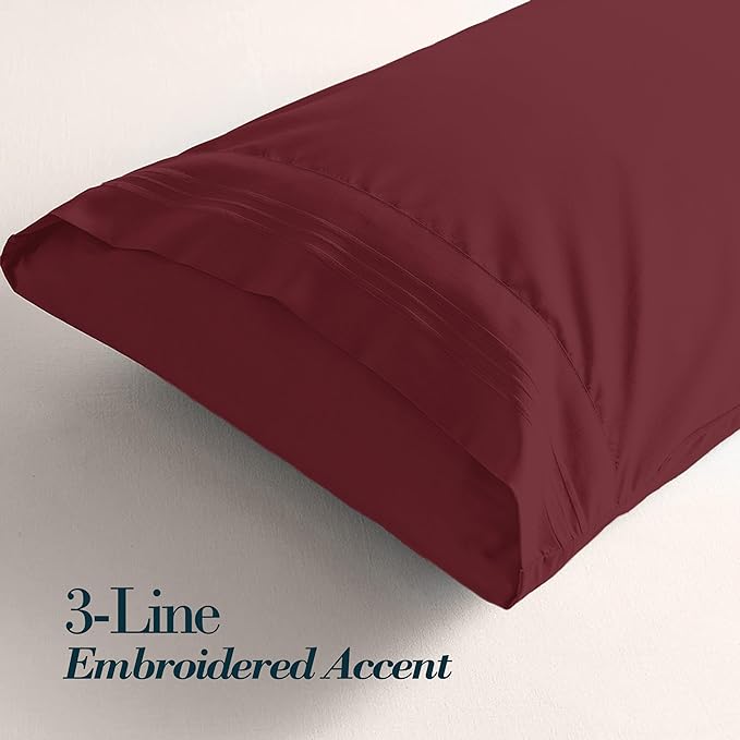 Mocassi 2-Piece Premium Standard/Queen Pillowcase Set 1800 Series Hotel Quality Microfiber - Soft and Breathable with 3-Line Embroidery Wrinkle and Stain Resistant, Easy Care, 20" x 30", Burgundy
