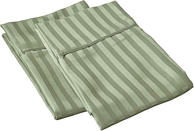 European Square Pillow Shams -Hotel Quality European 24" x 24" Euro Pillow Shams Set of 2,100% Cotton Cushion Cover Gorgeous Euro Size Decorative Pillow CoversSage Stripe