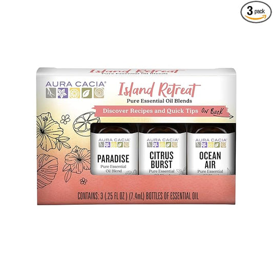 Aura Cacia Island Retreat Essential Oil Kit - Light Aroma, No Synthetic Fragrances
