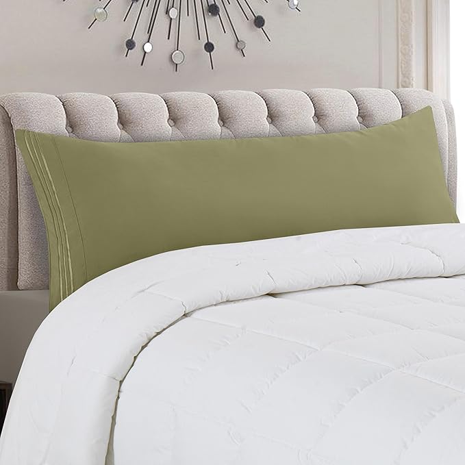 Mocassi 1-Piece Premium Body Pillowcase 1800 Series Hotel Quality Microfiber - Soft and Breathable with 3-Line Embroidery Wrinkle and Stain Resistant, Easy Care, 21" x 54", Sage Green