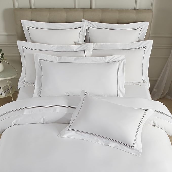 White Pillow Shams King Size Set of 2, 100% Cotton Luxury Hotel 3-Lines Embroidered Pillowcases, 400TC Sateen Weave Decorative Pillow Cases with Envelope Closure for Bedding, 20x36 Inches