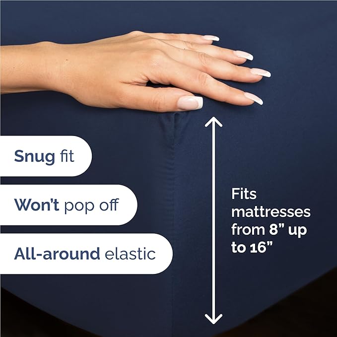 Full 6 Piece Sheet Set - Comfy, Breathable & Cooling - Hotel Luxury Bedding for Women, Men, Kids, Teens & Children - 1 Flat & 1 Fitted Sheet & 4 Pillowcases w/ Deep Pockets - Wrinkle Free - Navy Blue