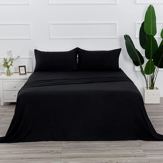 4 Piece Bed Sheet Set (Full,Black) 1 Flat Sheet,1 Fitted Sheet and 2 Pillow Cases,Brushed Microfiber Luxury Bedding with Deep Pockets