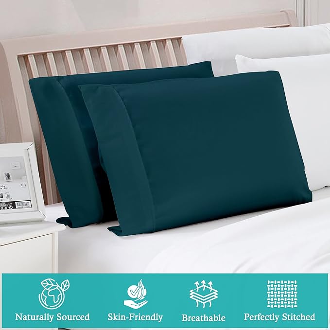 Set of 2 Pillow Cases 600 Thread Count 100% Egyptian Cotton Long Staple Pillowcase, Durable and Silky Soft Pillow Covers, Natural Luxurious Hotel Class Bedding (King, Teal)