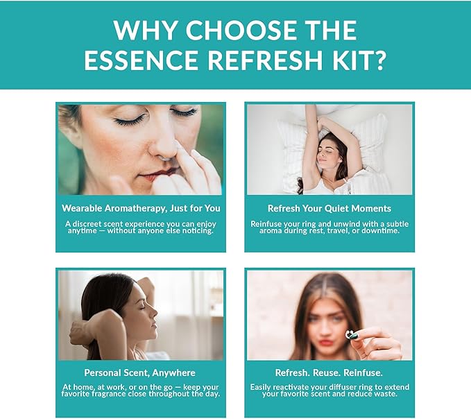 Essence Refresh Kit | Featured Blends Essential Oils | Aromatherapy Nasal Diffuser | Personal Scent Clip for Travel, Work & Everyday Use | Made in USA | Breathe Easy | Bamboo/Glass Pod