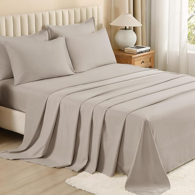 Litanika Queen Comforter Set Linen Grey - 7 Pieces Bed in a Bag Queen Bedding Comforter Sets, Solid Lightweight Bed Set with Comforter, Sheets, Pillowcases & Shams