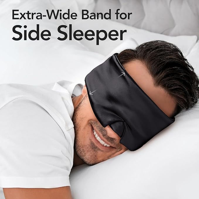 LitBear 100% Mulberry Silk Sleep Mask for Women & Men, Soft and Comfortable Eye Mask for Side Sleepers, Blackout Sleeping Mask for Home, Travel, Office, or Napping (Black)