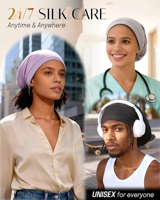 OLESILK 100% Mulberry Silk Bonnet for Sleeping Women & Men, Silk Hair Wrap for Sleeping, Purple