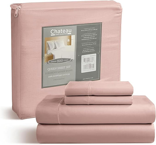 100% Cotton Bed Sheets Full Size Bed Set, 800TC 15" Deep Pocket Full Sheet Set, Soft Breathable Sateen Weave Egyptian Cotton Sheets No Pill & Shrink, Machine Washable Pink Sheet - Sepia Rose