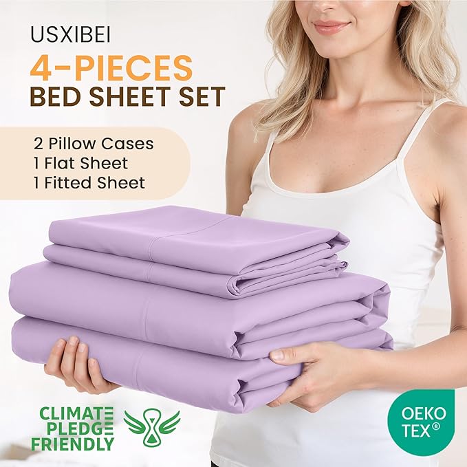 King Size 4 Piece Bed Sheet Set - Ultra Imitation Cotton-Hotel Luxury Bed Sheets Deep Pocket up to 15" - Premium Breathable & Cooling Sheets - Wrinkle, Fade, Stain Resistant (Lavender, King)