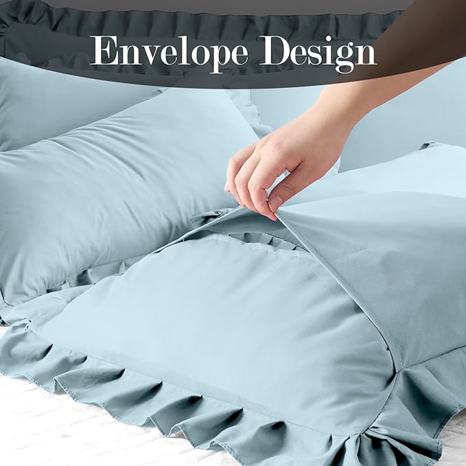 Ruffled Body Pillow Pillowcases Set of 2 – Soft Wrinkle Resistant Brushed Microfiber Body Pillowcases –Envelope Pillow Shams Festive Gift for Hotels, Guest Rooms 20x54 Inch (Baby Blue)