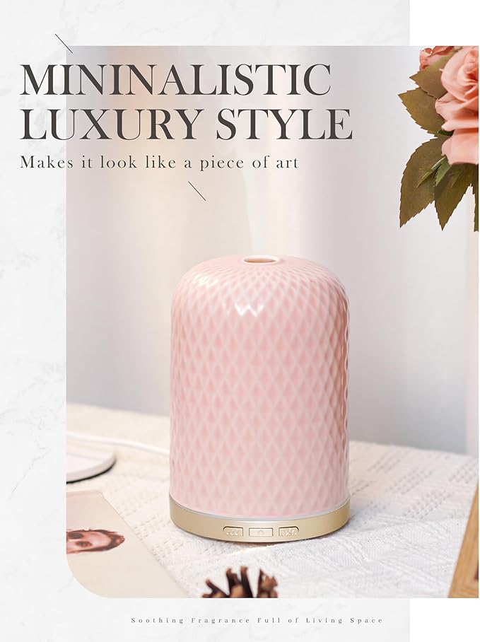 Essential Oil Diffuser - 2.4MHz Ultrasonic Ceramic Diffuser with Pulse/Continuous Mist & Night Light, Waterless Auto-Off, Silent Aromatherapy Diffuser for Home, Office, Yoga, Spa, Gifts & Home Decor.