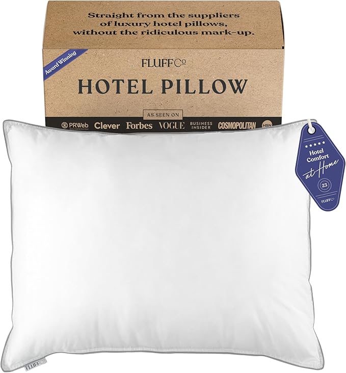 FluffCo Zen Fluff™ Down King Size Bed Pillow for Sleeping - 600 Fill Power White Duck Down - 300 TC Cotton Shell - Comfortable Pillows for Side, Back, and Stomach Sleepers - 20" x 36", 1-Pack, Firm