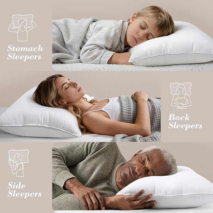 viewstar Bed Pillows King Size Set of 2, Hotel Collection Down Alternative Pillows for Side, Back or Stomach Sleepers, Stable Neck Support, Double Stitch White